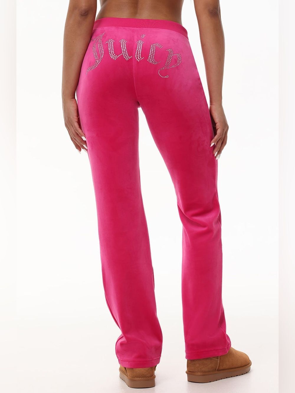 Juicy Couture OG Big Bling Velour Track Wide Flare Leg Pants Hot Pink Sz XL